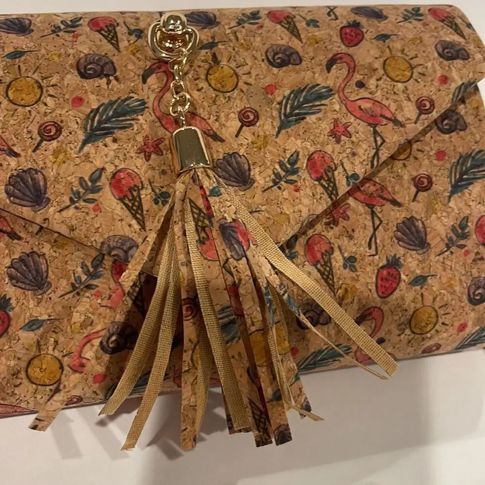 Cork NWT Tropical Print Bag with Gold Chain